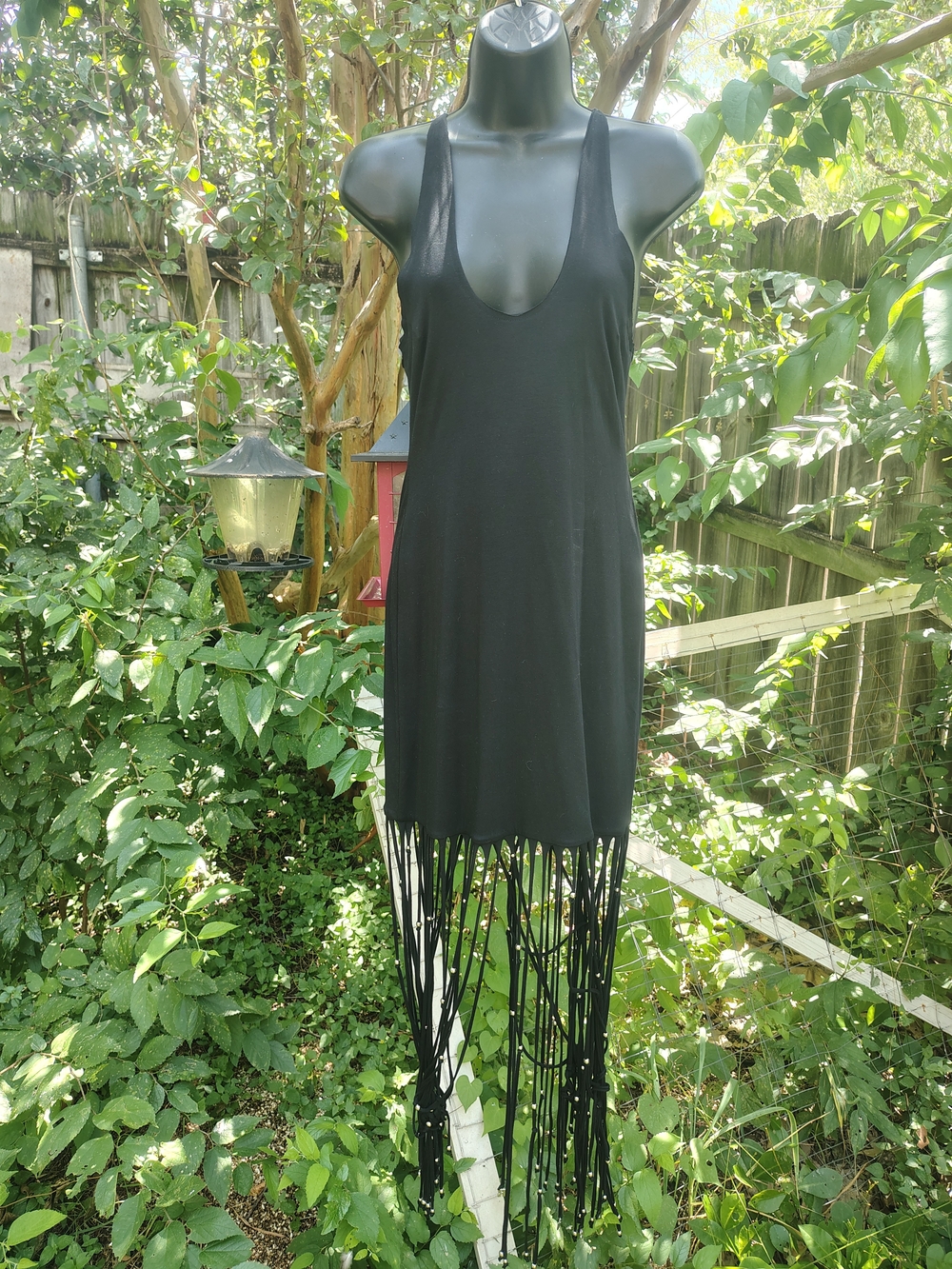 Black Fringe Beaded Tank Dress